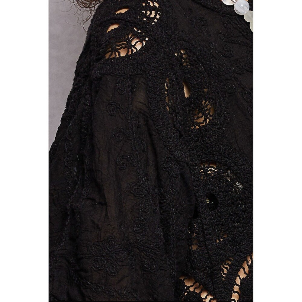 POL Boho Crochet Embroidered Cropped Top OS BlacK Festive Hippie Gypsy Gothic - Picture 9 of 15